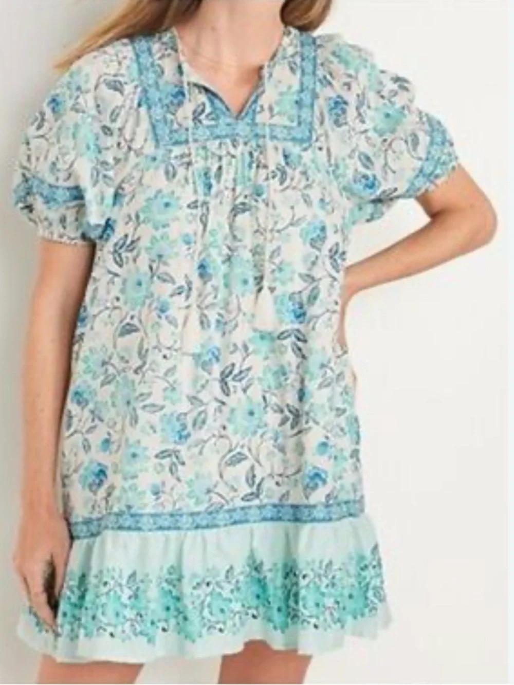 Old Navy Blue & White Floral Peasant Dress - Picture 1 of 4